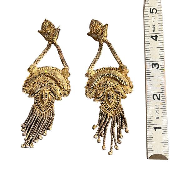 Jewelry Statement Set Necklace Drop Earrings Ring Adjustable Gold Tone - Picture 3 of 15